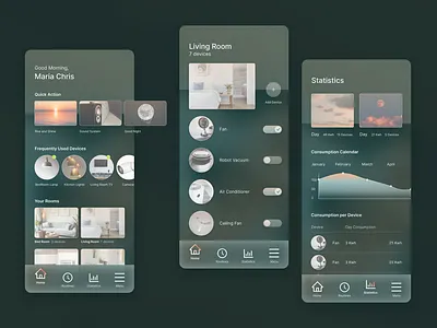 Home Automation App Screens 2022 app application catalin dobrean clean dark design designer figma fine tuning gradients home automation inter qubist qubist studio statistics ui user experience user interface ux