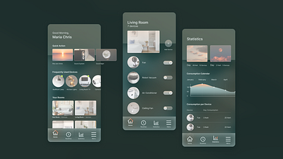 Home Automation App Screens 2022 app application catalin dobrean clean dark design designer figma fine tuning gradients home automation inter qubist qubist studio statistics ui user experience user interface ux