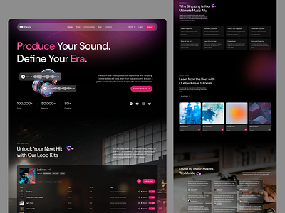 Music Shop & Creator Website - Singsong beats dark glassmorphism gradient landing page modern music sound ui website