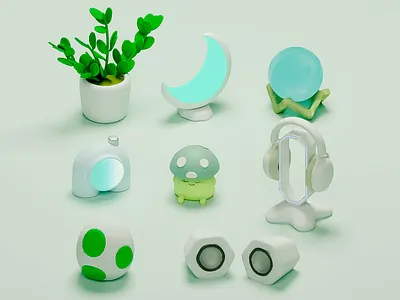 3D Model: Cozy Objects Micro Design 3d 3d art 3d art work 3d model 3d modeling 3d rendering 3d visual aesthetic blue items cozy objects design desk details digital art green headphones light colors micro lliving minimalism minimalistic 3d design white palette