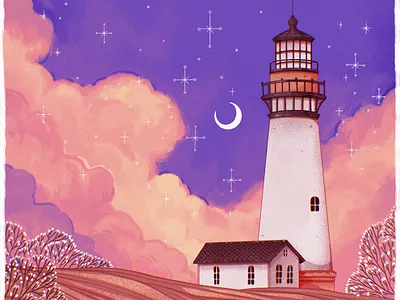Lighthouse art book branding children children book children illustration clouds design girl graphic design illustration leaves light lighthouse logo moon portrait sky skyline ui