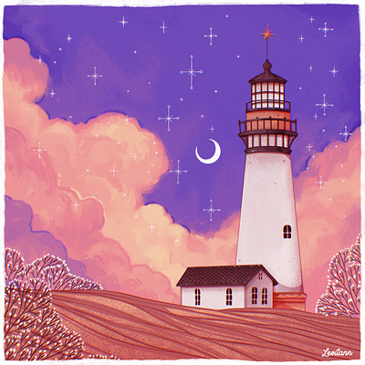 Lighthouse art book branding children children book children illustration clouds design girl graphic design illustration leaves light lighthouse logo moon portrait sky skyline ui