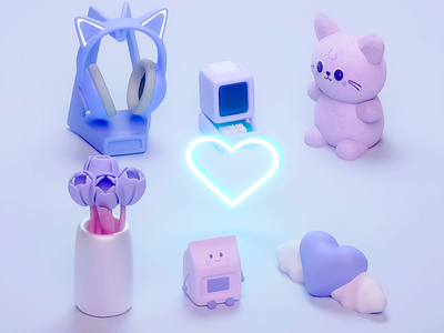 Desk Details- Minimalistic 3D Design 3d 3d abstract art 3d art 3d design 3d visual abstract blue aesthetic blue and purple blue palette clean design cozy objects cute cute details design desk details micro details micro living minimalistic minimalistic design purple cute objects