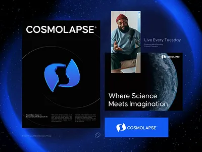 Visual identity for Cosmolapse🚀 brand identity branding design cosmic art cosmos dark mode aesthetic design graphic design logo design podcast branding space space aesthetic space design typography design visual identity visual storytelling