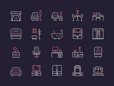 Furniture line icons armchair bathroom bathtub bedroom door double bed figma icons iconography icons library line icons living room office chair real estate single bed sofa stroke icons tv set wardrobe window