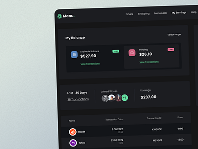 Finance platform Manu. UI Concept adobe xd design finance transaction ui design uiux uiuxdesign web webdesign