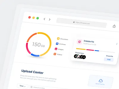Cloud Storage Web Design card cloud cloud storage cloud system documents drag and drop file file management file manager file uploader folder graph minimal progress bar space storage upload web web design website