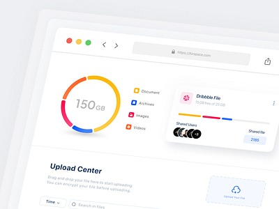 Cloud Storage Web Design card cloud cloud storage cloud system documents drag and drop file file management file manager file uploader folder graph minimal progress bar space storage upload web web design website