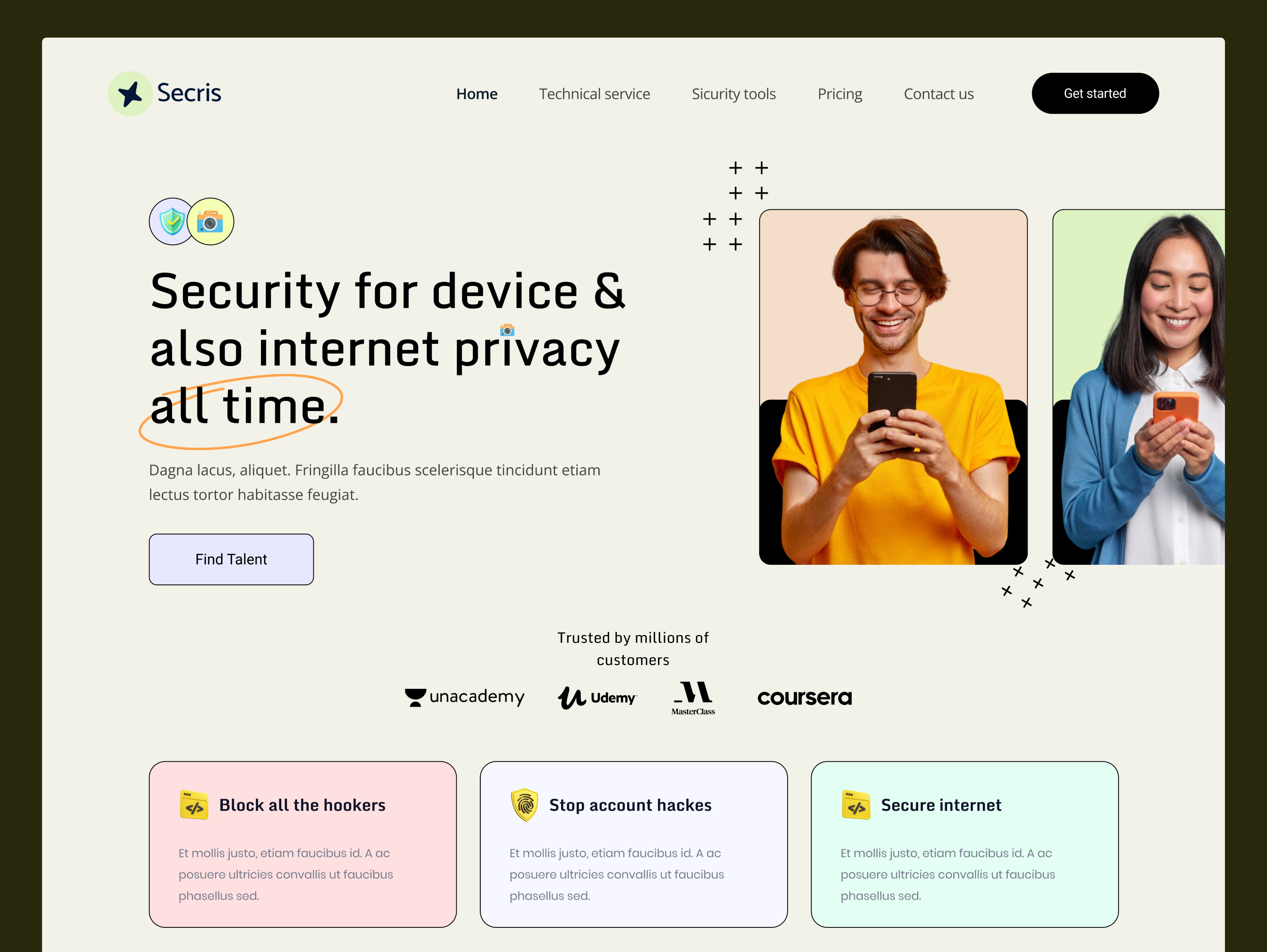 Secris Home & Internet Security Service Landing Page. creative design home security homepage illustration internet internet security landing page landingpage minimal security ui uiux ux web web page webdesign website