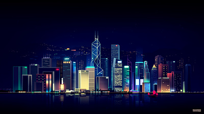 Skyline architecture city design futur hk hongkong illustration light logo neon retro shaghai skyscraper trystram ui