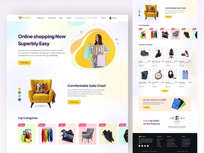 EasyShop - E-Commerce Website 3d adobe xd case study design e commerce figma home page design landing page online shop sketch ui ui animation ui design ux ux design web app web application web design web development website