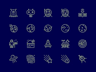 Space icons alien astronaut cosmonaut cosmos figma icons galaxy line icons meteor moon planets probe rocket space space icons space shuttle star stroke icons ufo ui icons universe