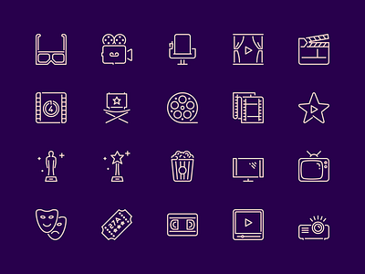Cinema icons 3d glasses award cinema figma icons film icons iconset line icons movie movie star movie ticket oscar popcorn premiere projector stroke icons theatre ui icons video player web icons