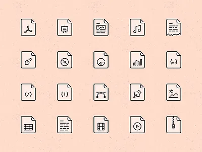 Filetype icons acrobat reader article blog post compress figma figma icons file file icons filetype flat icons folder icon set iconography icons line icons shredder spreadsheet thin line ui icons zip file