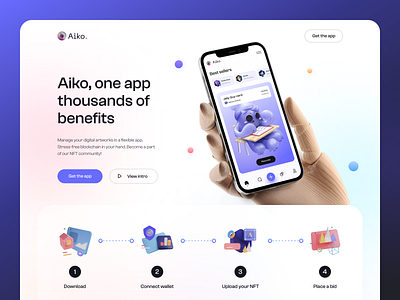 NFT Marketplace – SaaS Landing page 3d 3d illustration blockchain clean colorful concept crypto hero header home page interaction landing page minimal mockup nft nft marketplace saas ui design ux design web web design