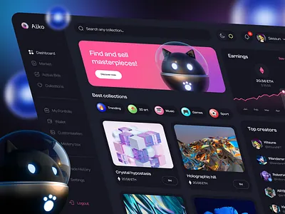 NFT Marketplace: De-Fi Web Exploration 3d app blockchain clean colorful concept crypto dark theme defi interaction marketplace minimal nft panel platform token ui design uniswap ux design web design