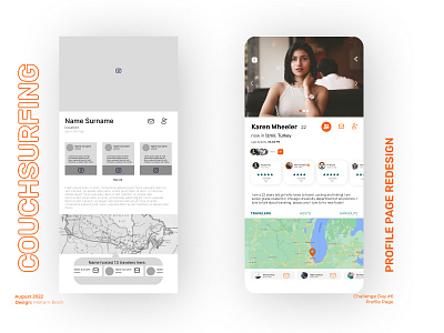 Couchsurfing App- Profile Page Redesign app couchsurfing graphic design profilepage redesign traveler ui userexperience userinterface