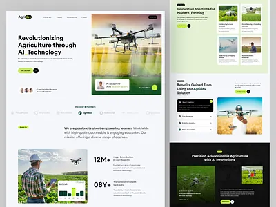 Agridev-Drone Agriculture Landing Page | Agritech Platform agriculture agriculture technology agritech landing page agro ai agriculture aitechnology drone farm farming farming landing page innovation intuitif design minimal product website technology trend ui