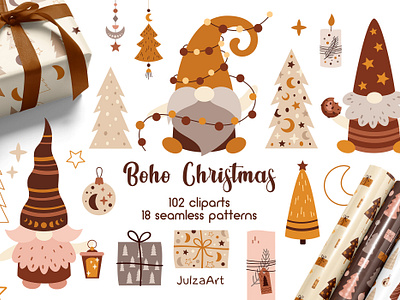 Boho Christmas collection baby christmas bohemian boho christmas boho gnomes christmas christmas decor christmas gnomes christmas patterns christmas print christmas tree gender neutral holiday illustration merry christmas new year seamless patterns