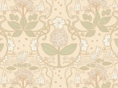 Art Nouveau Botanical Pattern art nouveau botanical botanical pattern design digital illustration earth tones floral hand drawn illustration milkweed mucha neutrals pattern surface design wildflowers