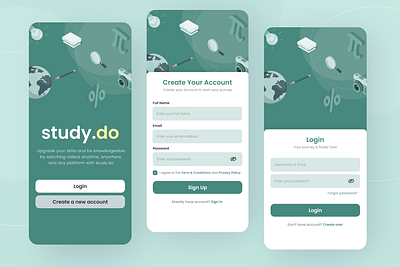Sign Up & Login Mobile App elearningapp graphic design mobile signin signup ui uid uimobile uiux