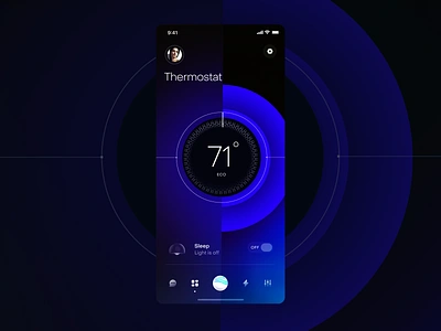 Thermostat UI visual ai circle home icon infotaiment menu profile round settings smart smarthome system temperature termostat toolbar ui ux voice