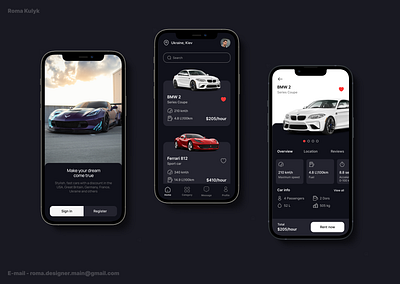 UI / mockup of car rental app app cars design rent ui ux