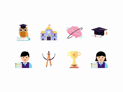 Education Icon set branding design education flat flat illustration graphic design icon iconography illustration logo ui vector