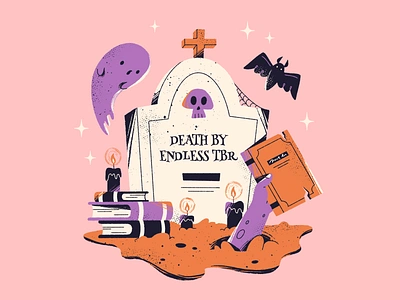 Death by Endless TBR art book candle colorful death design flat ghost grave halloween illustration illustrator rat spooky textured tombstone zombie