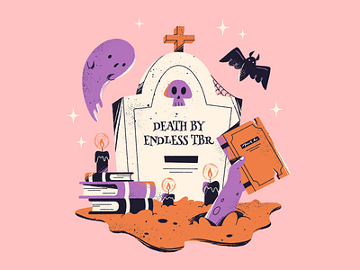 Death by Endless TBR art book candle colorful death design flat ghost grave halloween illustration illustrator rat spooky textured tombstone zombie