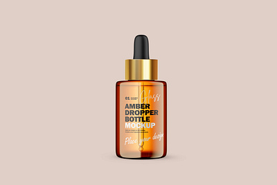Amber Glass Dropper Bottle With Gold Lid - PSD Mockup 3d amber glass beauty bottle cosmetic dropper editable glossy gold golden mockup oil package packaging product psd serum skin care smart object template
