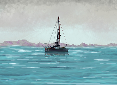 Digital Art of Sea with Boat background backgrounddesign digital art digital illustration digital painting digitalart fouziaabida illustraion illustration illustration art