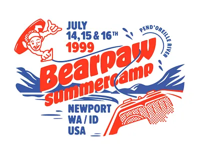 Bearpaw ‘99 idaho illustration retro screen print two tone wakeboarding washington