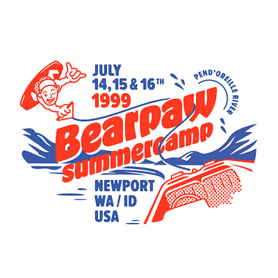 Bearpaw ‘99 idaho illustration retro screen print two tone wakeboarding washington