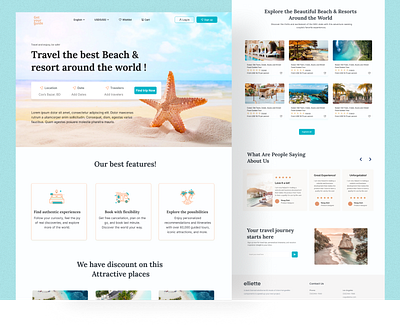 Travel website landing page beach landing page resort tour travel ui ux web design website