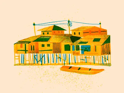 Town in the Pacific Region digital illustration illustration limited color ngo ong procreate texture