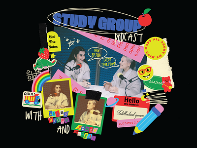 Collage for Study Goup podcast adobe illustrator art direction brand brand design brand identity branding colorful concept creative cute design doodle fun podcast post shapes social media stickers vector visual design