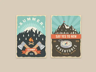 Outdoor Adventure Posters adventure axe banner camping compass graphic design mountain outdoor poster