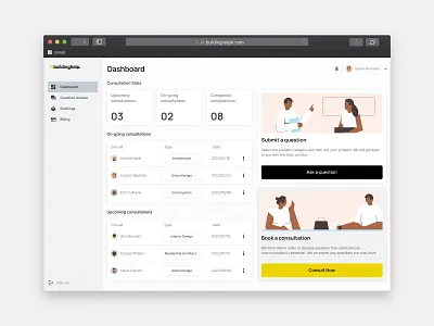Dashboard architecture asknow booking construction consultation dashboard design sidenav sidepanal ui uiux userinterface ux webapp webdesign website webui