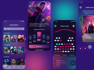 Movie ticket booking application app booking app design figma home screen illustration ios movie ticket booking typography ui ux