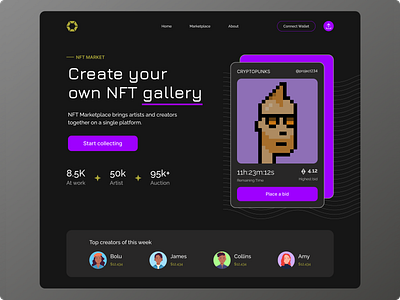 NFT market place home page design ui ux web3