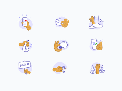 Icon set branding bulb check death electricity hand hands icon illustration injury insurance joinus mobile money piggy piggybank power thumb thumbs up