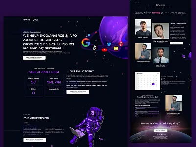 landing page of space client work dark design graphic design home page illustration llanding page logo marketing nft portfolio space ui ux website design