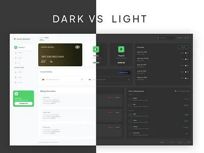 Billing Dashboard Light & Dark Theme branding dark dark theme website dashboard design finance interface light minimal mockup ui ux website wireframe