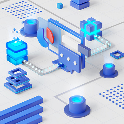 Technology System 3d blue design illustration ui