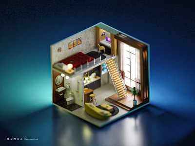 Cute tiny home 3d 3d illustration 3d object 3d render architecture blender c4d colorfull cute 3d home interior design isometric living room lowpoly maya minimal modeling mood room design z brush