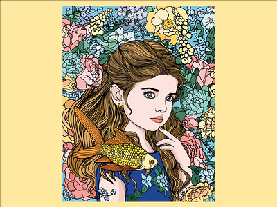The Girl with the Goldfish coloring book design girl girl with the goldfish graphic design illustration typography vector
