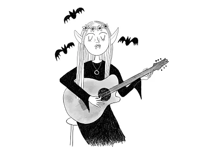 Folk Vampire 60s 70s art for kids book illustration childrens book childrens illustration childrens lit cute drawing cute illustration digital drawing folk guitar illustration kidlit kids art retro spooky cute spooky illustration vampire work in progress