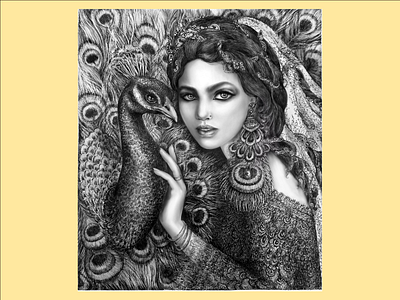Caprice adobe illustrator black and white black and white graphics by hand design girl girl with the bird graphic design illustration procreate