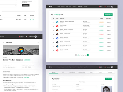 Jobs - Dashboard Screens. career clean clean dashboard dahsboard details edit profile job job details my profile recruiter ui uiux ux vacancies vacancy web webdesign